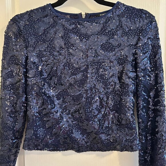 Marciano Los Angeles Navy Sequin Long Sleeve Top – XS - Picture 1 of 4